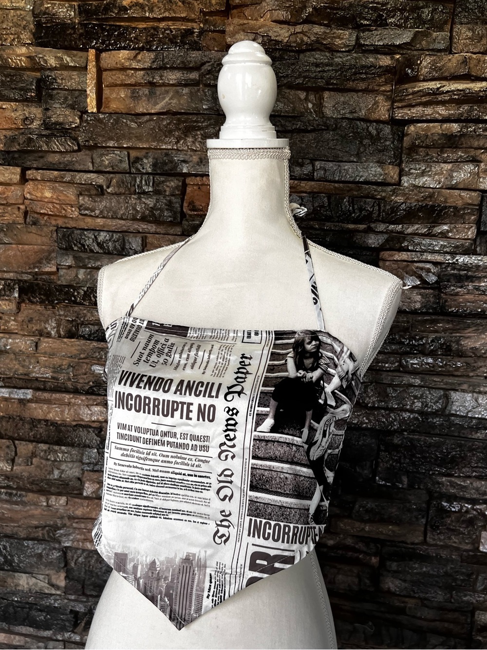 Forever 21 Black & White Newspaper Print Halter Top